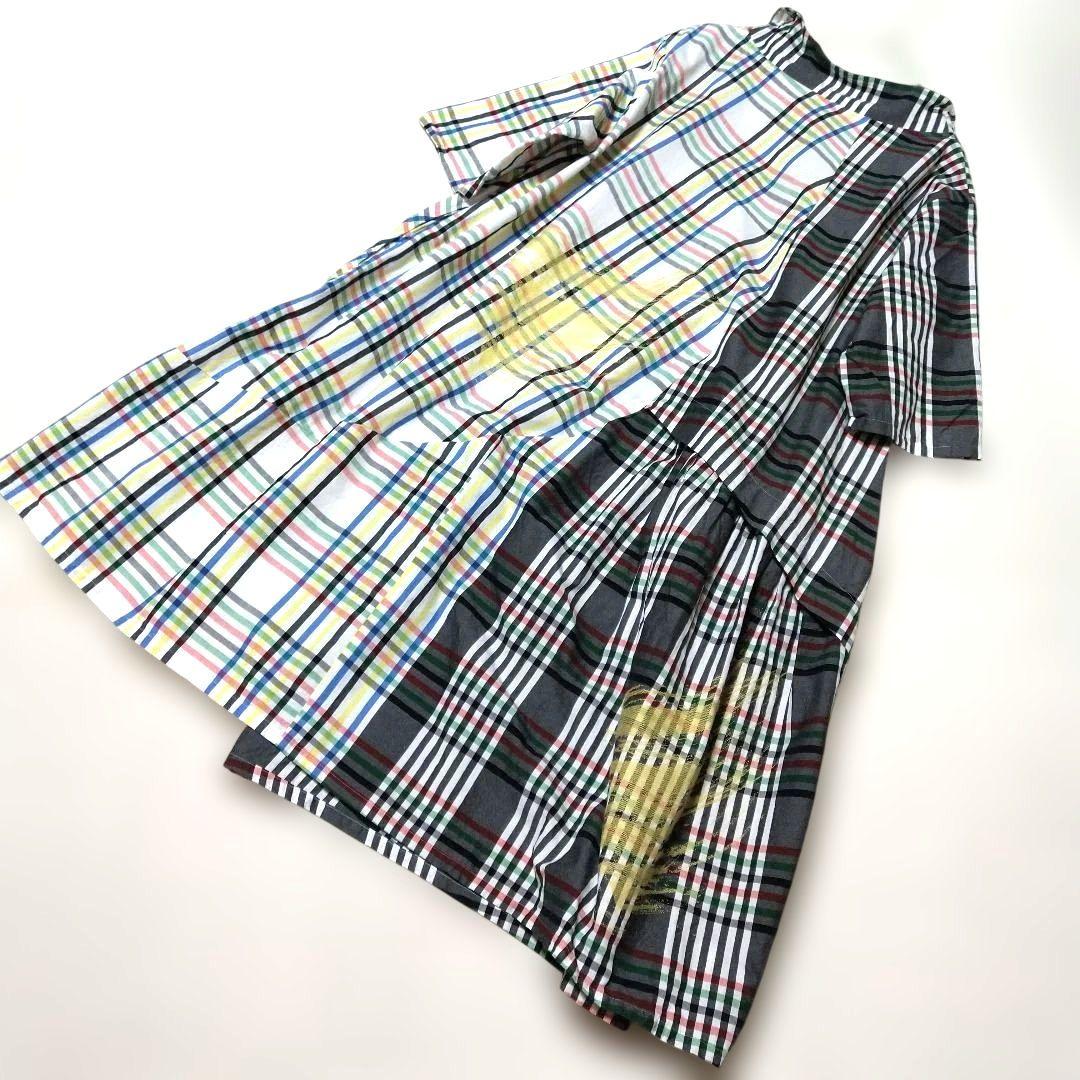 美品　慈雨　ロングワンピース　シャツワンピース　L　チェック　センソユニコ