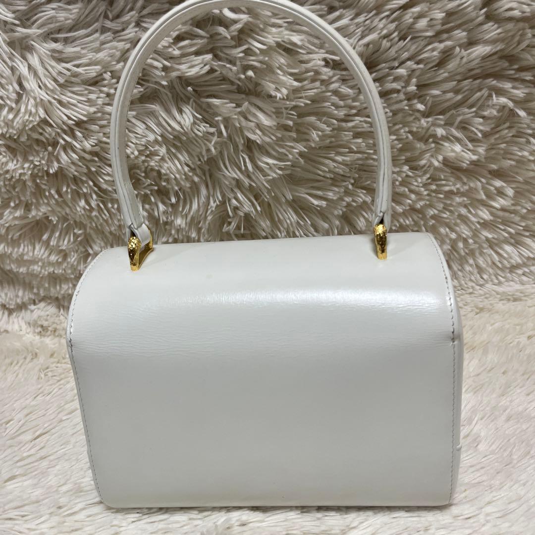 美品✨WAKO ワコウ　ハンドバッグ　ホワイト×ゴールド　自立