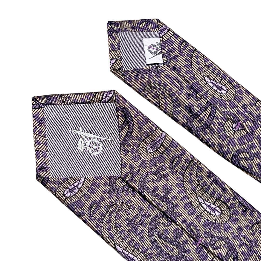 Penrose ペンローズ シルクネクタイ ペイズリー 6 イギリス製 グレー紫