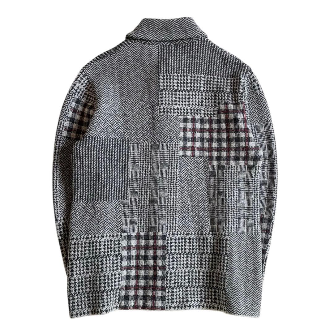 Papas+ パッチワーク風 ウール ニット ジャケット パパスプラス