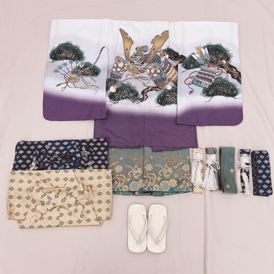 七五三5歳男の子　羽織袴セット　袴3種類付き　白