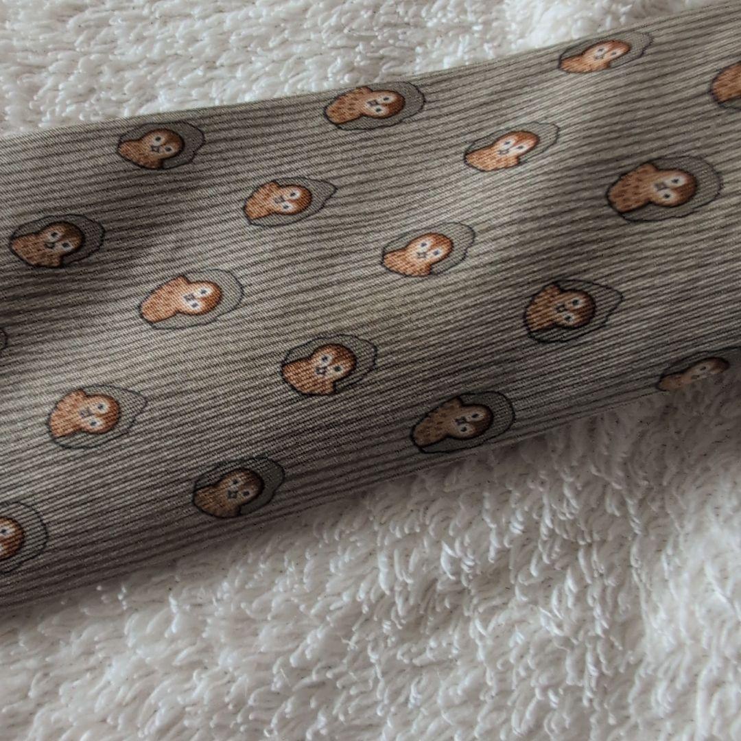 HERMES　エルメス　ネクタイ　フクロウ　総柄　ドット　グレージュ系