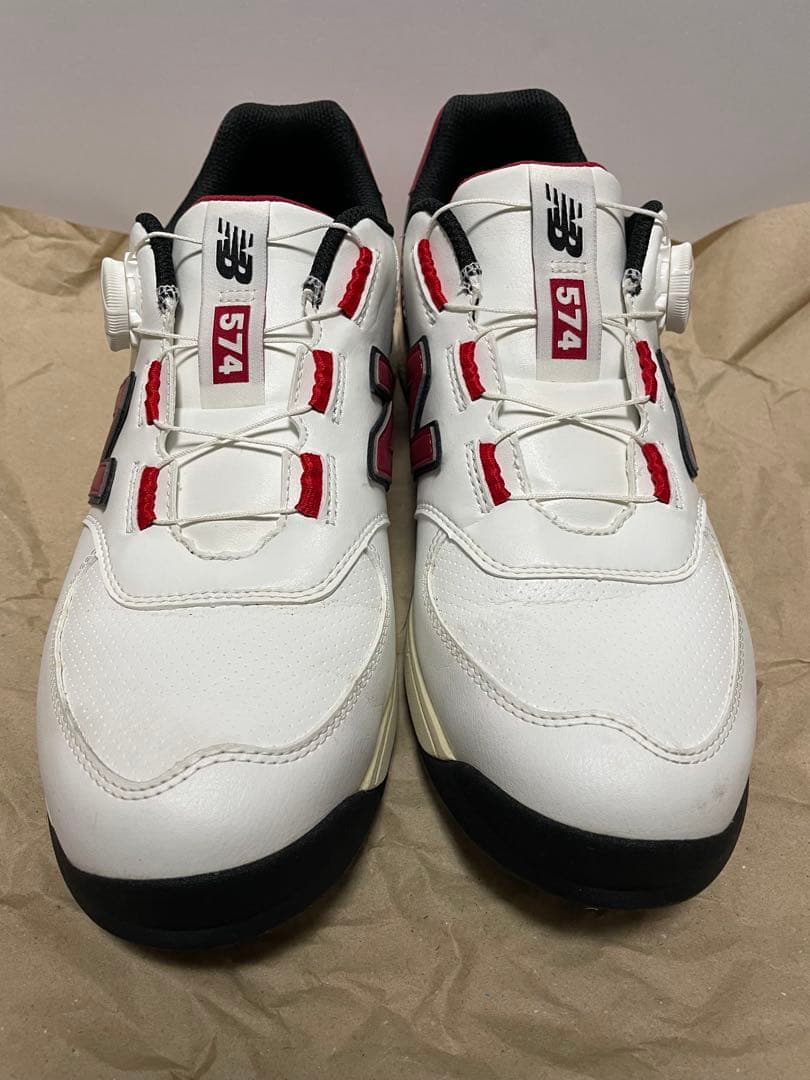 New Balance 574 ゴルフシューズ ホワイト/レッド
