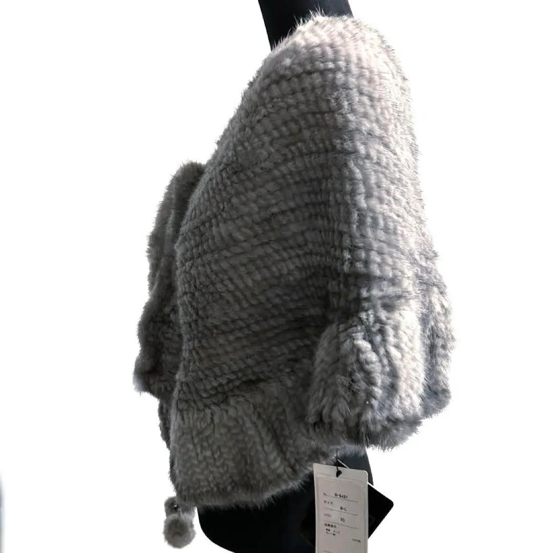 新品 MASABARDO ミンク ポンチョ ケープ 毛皮 ポンポン タグ付グレー