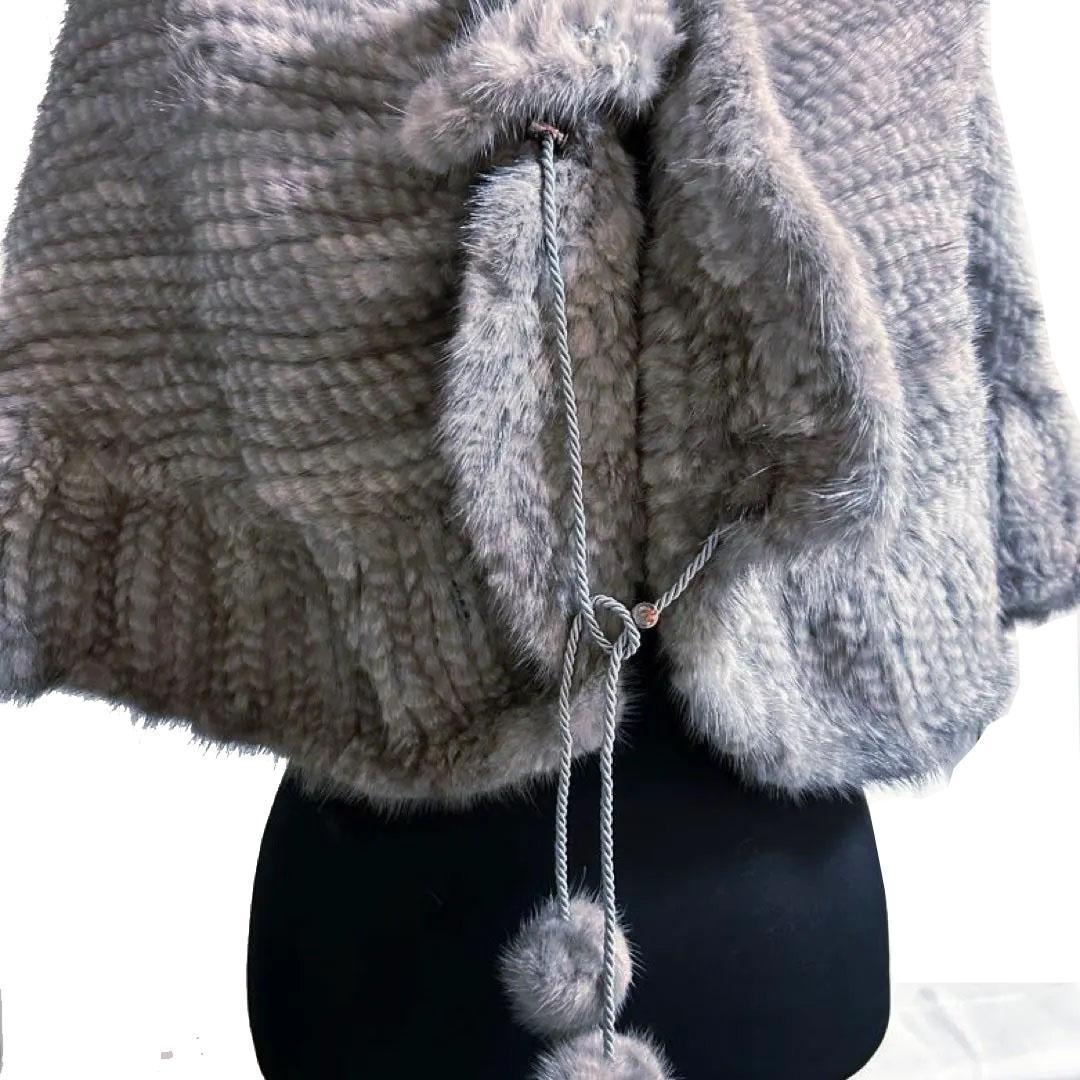 新品 MASABARDO ミンク ポンチョ ケープ 毛皮 ポンポン タグ付グレー