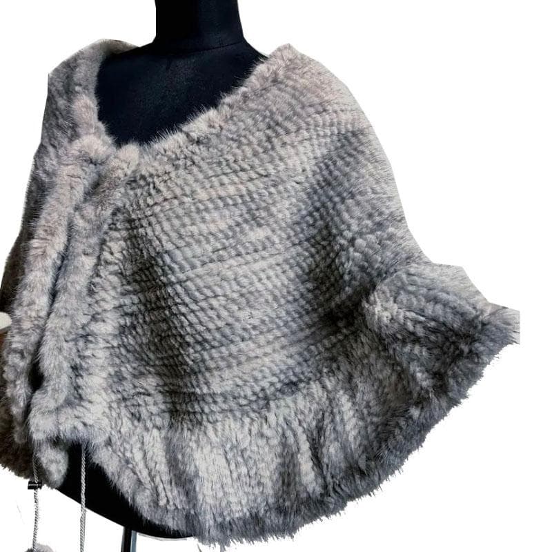新品 MASABARDO ミンク ポンチョ ケープ 毛皮 ポンポン タグ付グレー