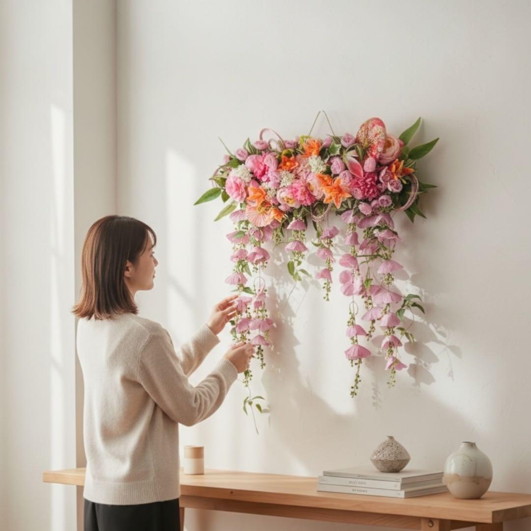 流木×華やか迎春ウォールリース｜ボタンと芍薬の特大お正月飾り｜玄関・店舗用飾り