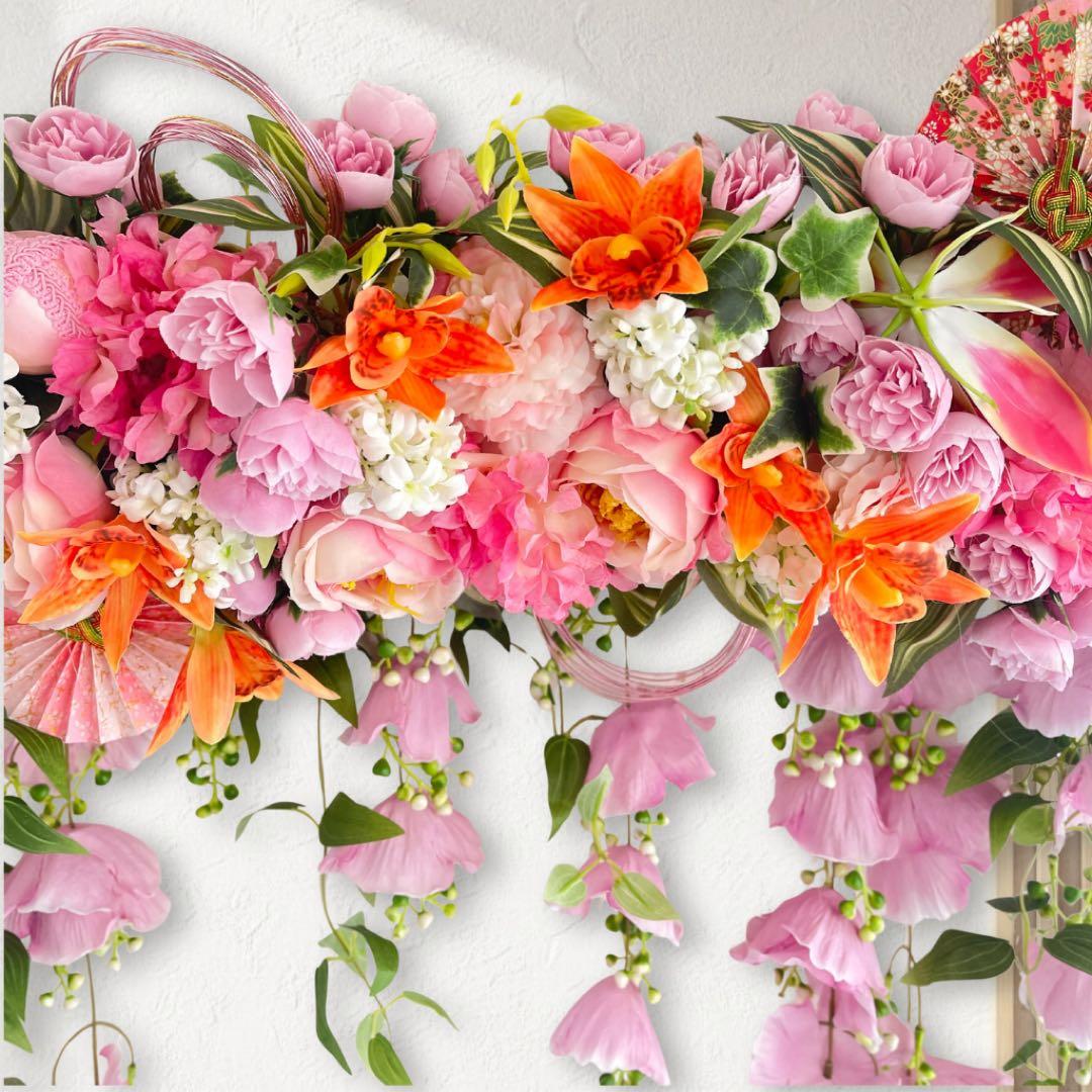 流木×華やか迎春ウォールリース｜ボタンと芍薬の特大お正月飾り｜玄関・店舗用飾り