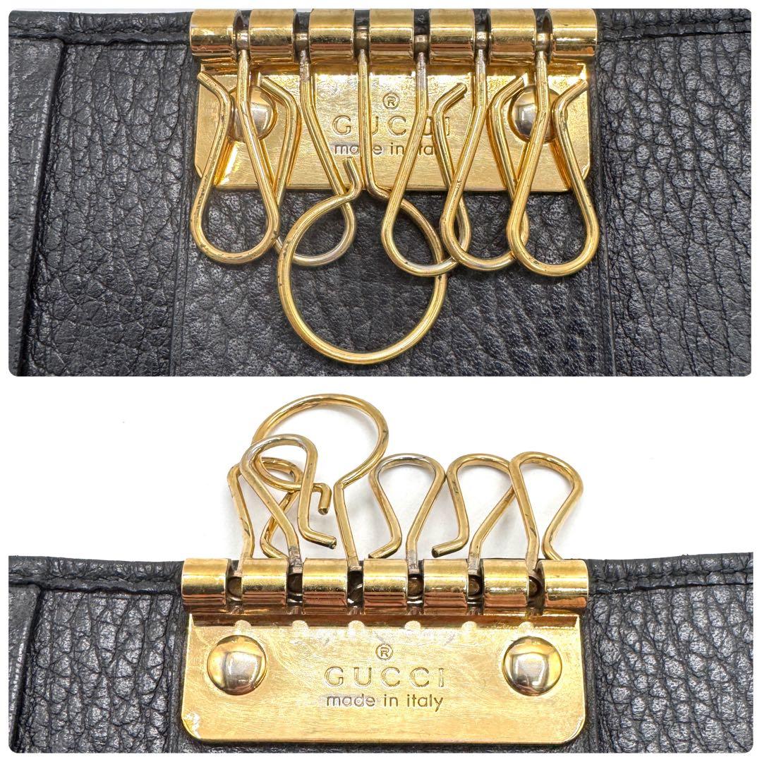 良品✨グッチ　キーケース　6連　GGマーモント　キーリング　金ロゴ　レザー　黒