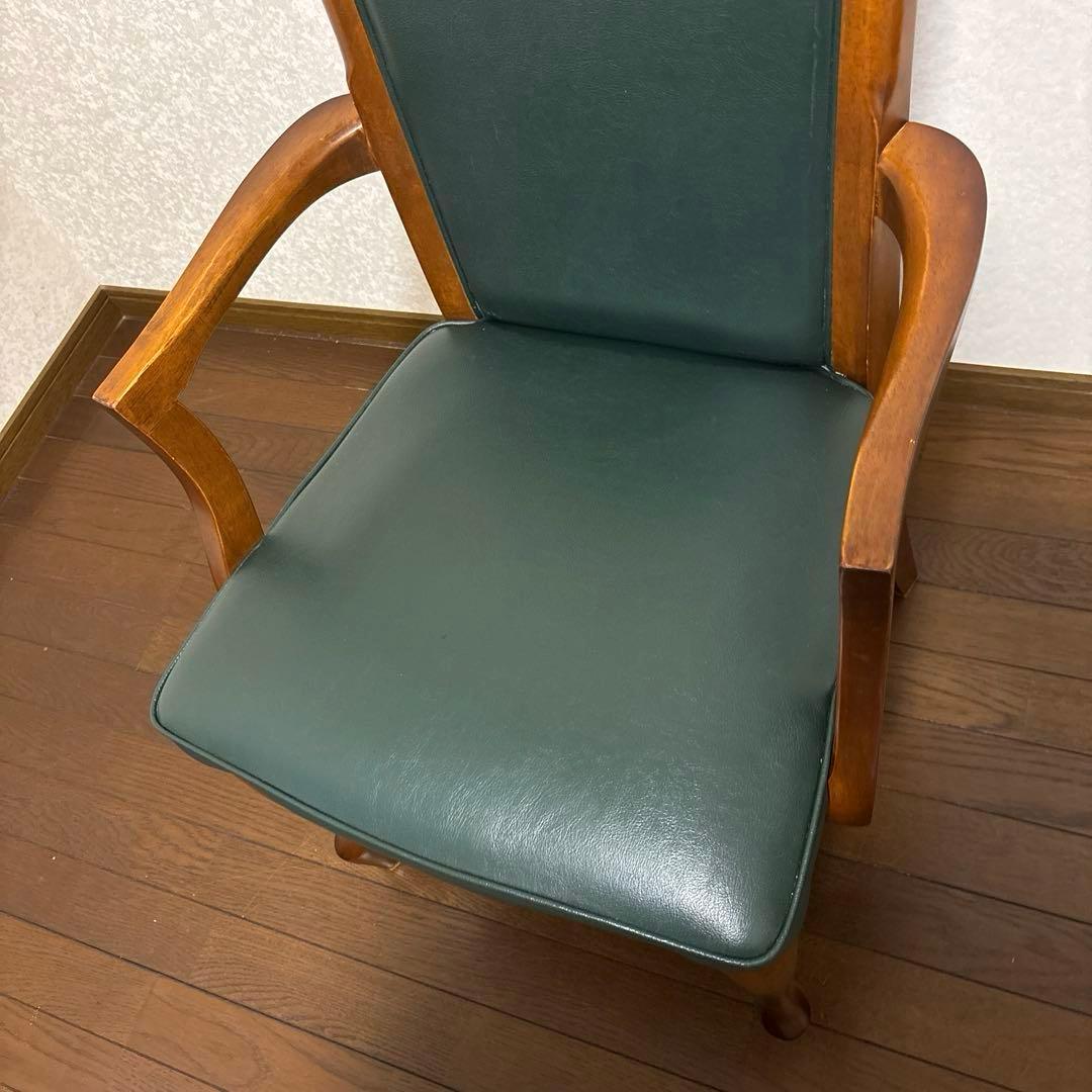 【良品】ヴィンテージ アームチェア 猫脚 グリーン