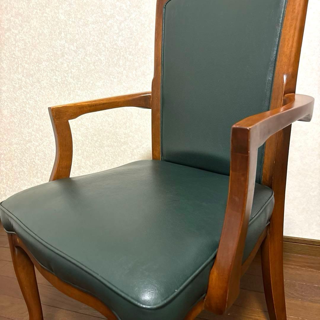 【良品】ヴィンテージ アームチェア 猫脚 グリーン