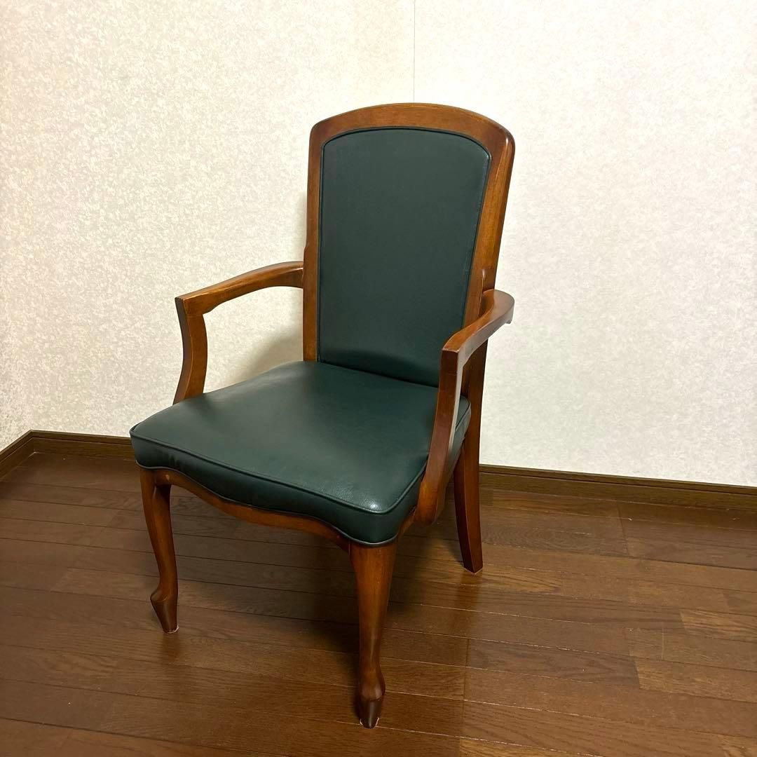 【良品】ヴィンテージ アームチェア 猫脚 グリーン