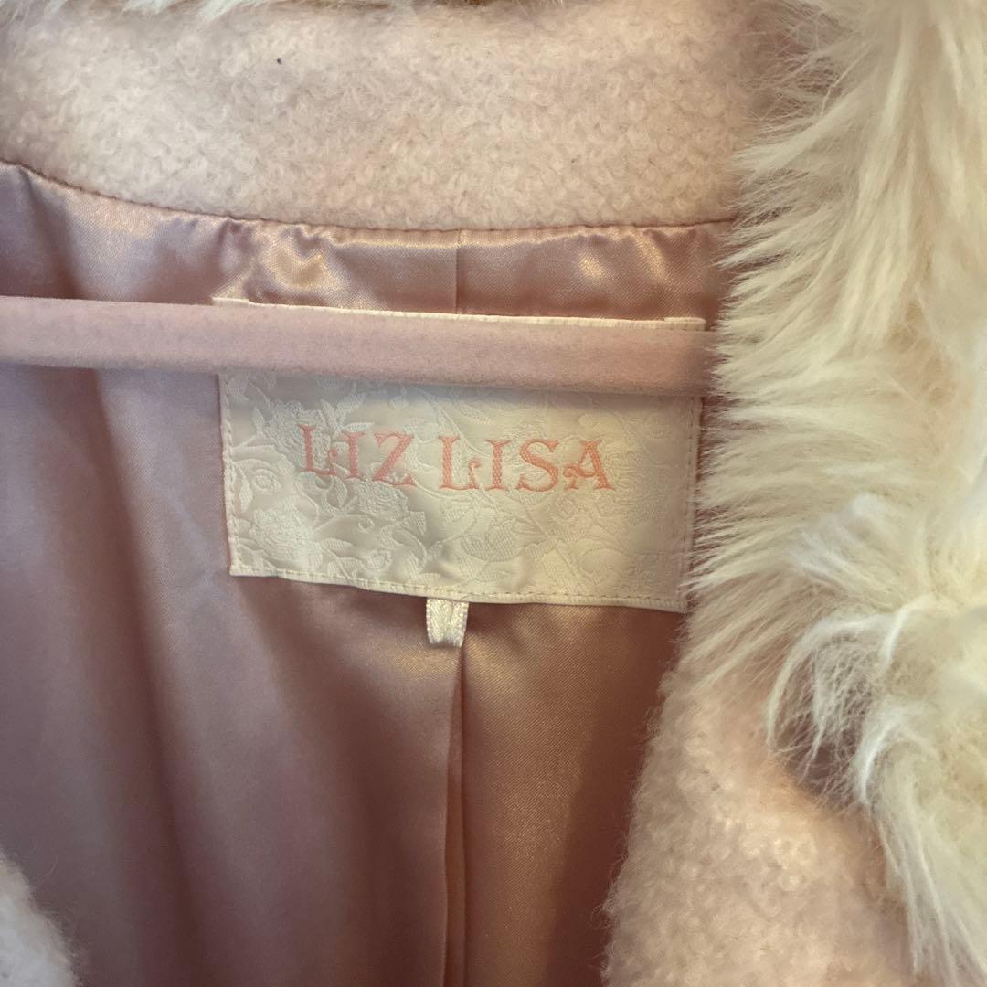 LIZLISA リズリサ ビジューリボンミニ丈Aラインコート ピンク