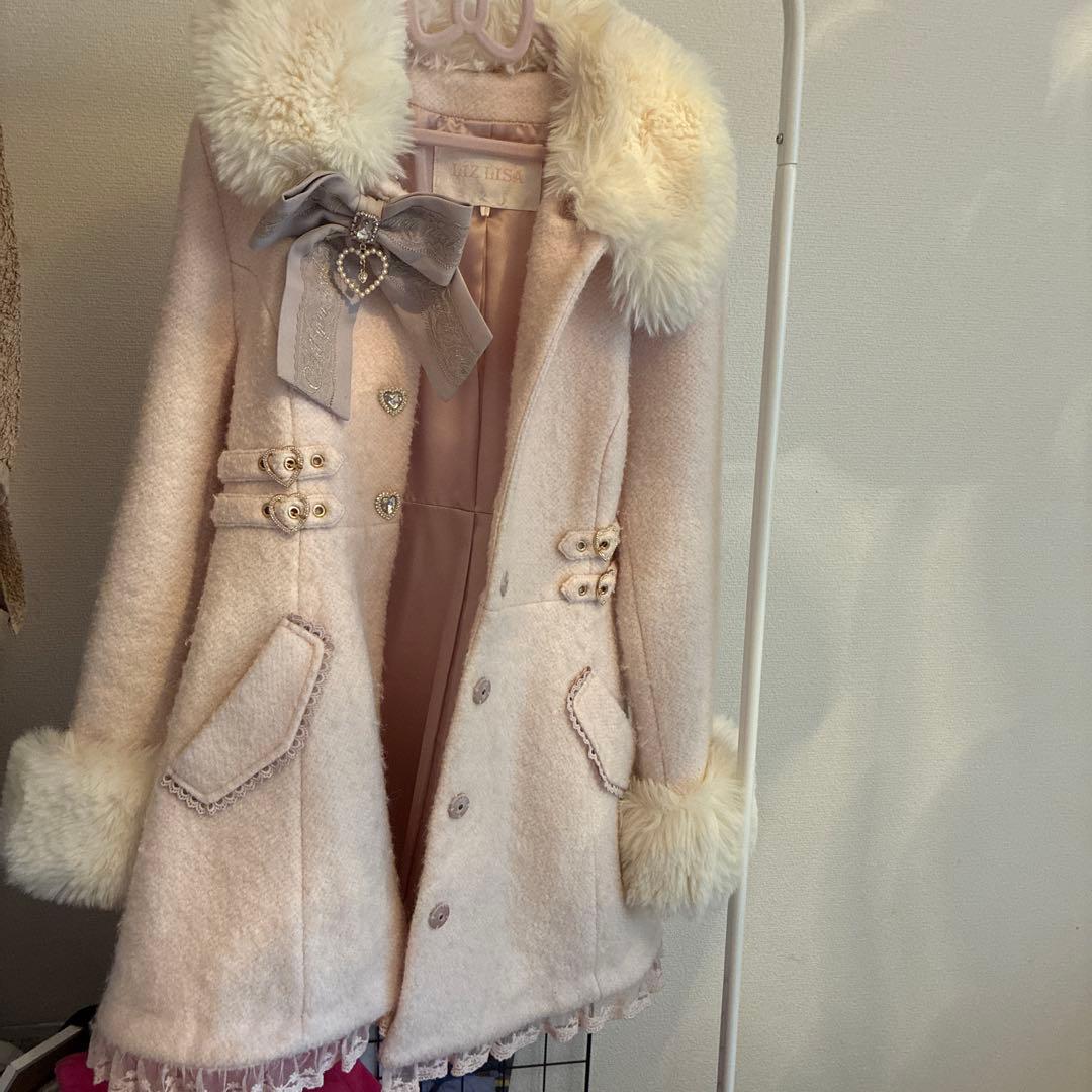 LIZLISA リズリサ ビジューリボンミニ丈Aラインコート ピンク