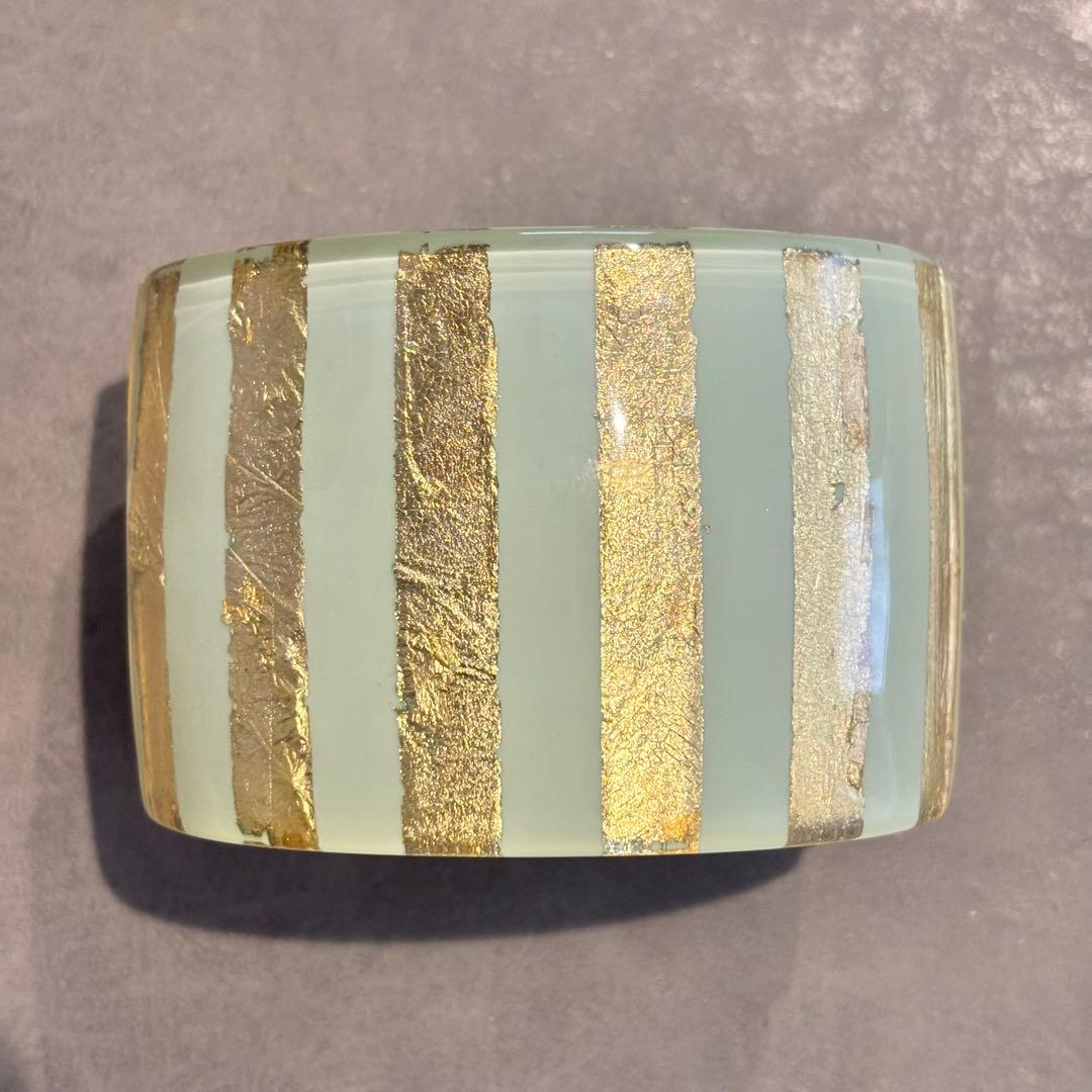 【新品未使用】CHANEL ストライプ柄 ココマーク バングル ゴールド×水色