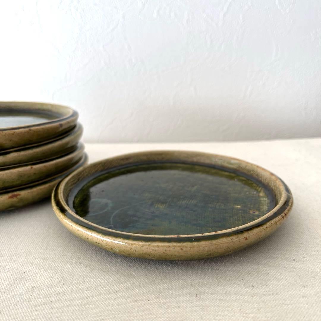 M787 ○織部焼　作家さん　丸プレート【5枚】未使用