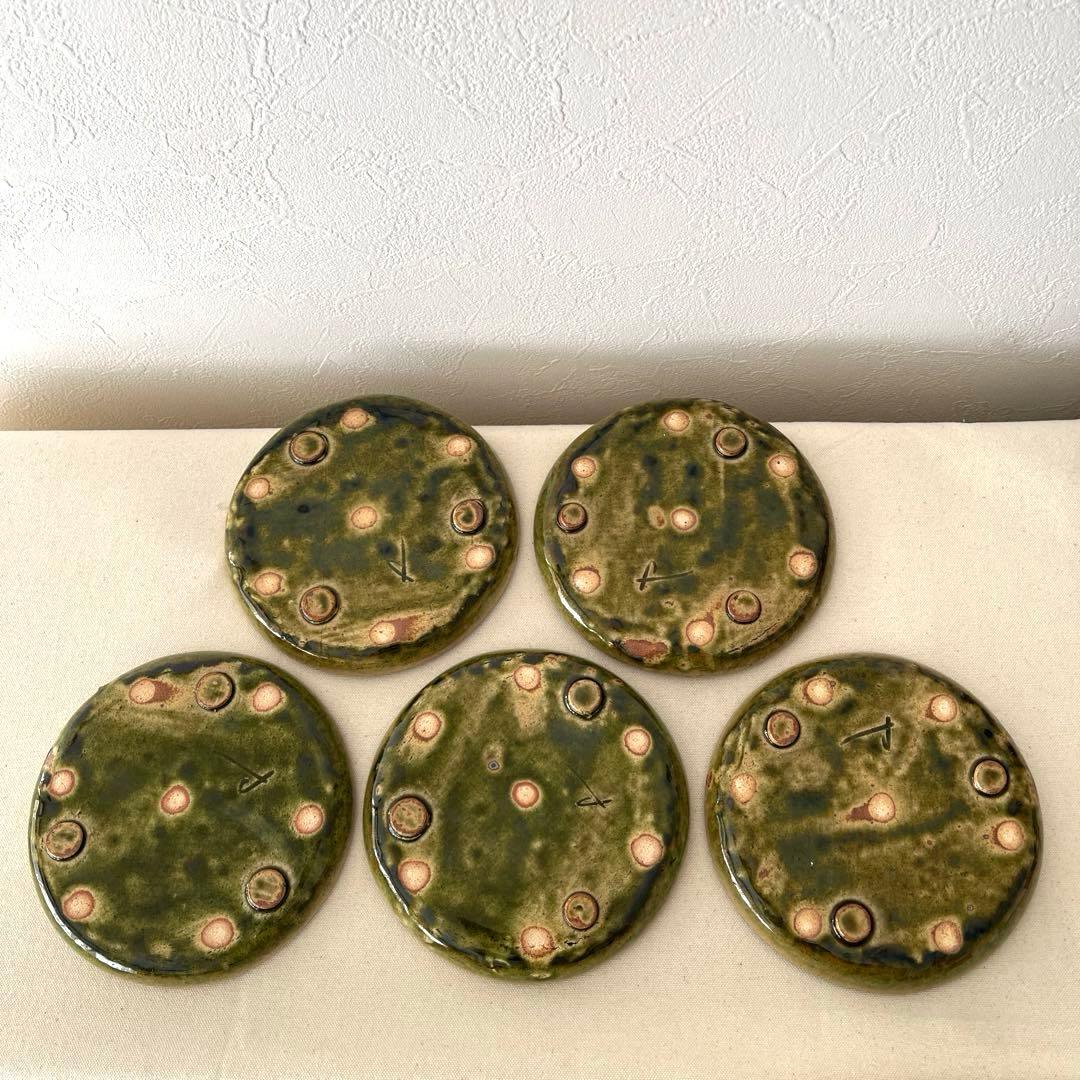 M787 ○織部焼　作家さん　丸プレート【5枚】未使用