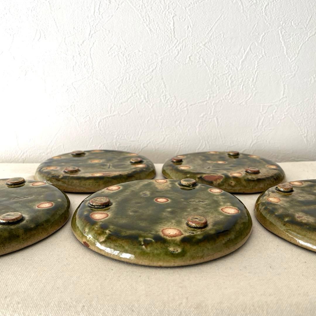 M787 ○織部焼　作家さん　丸プレート【5枚】未使用