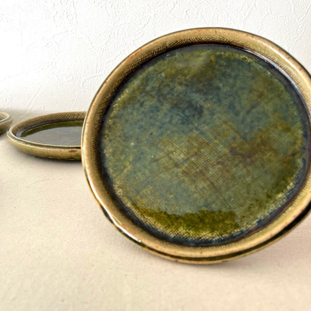 M787 ○織部焼　作家さん　丸プレート【5枚】未使用