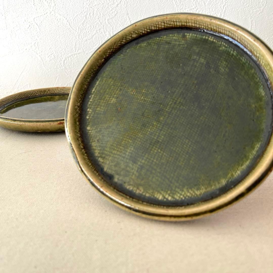 M787 ○織部焼　作家さん　丸プレート【5枚】未使用