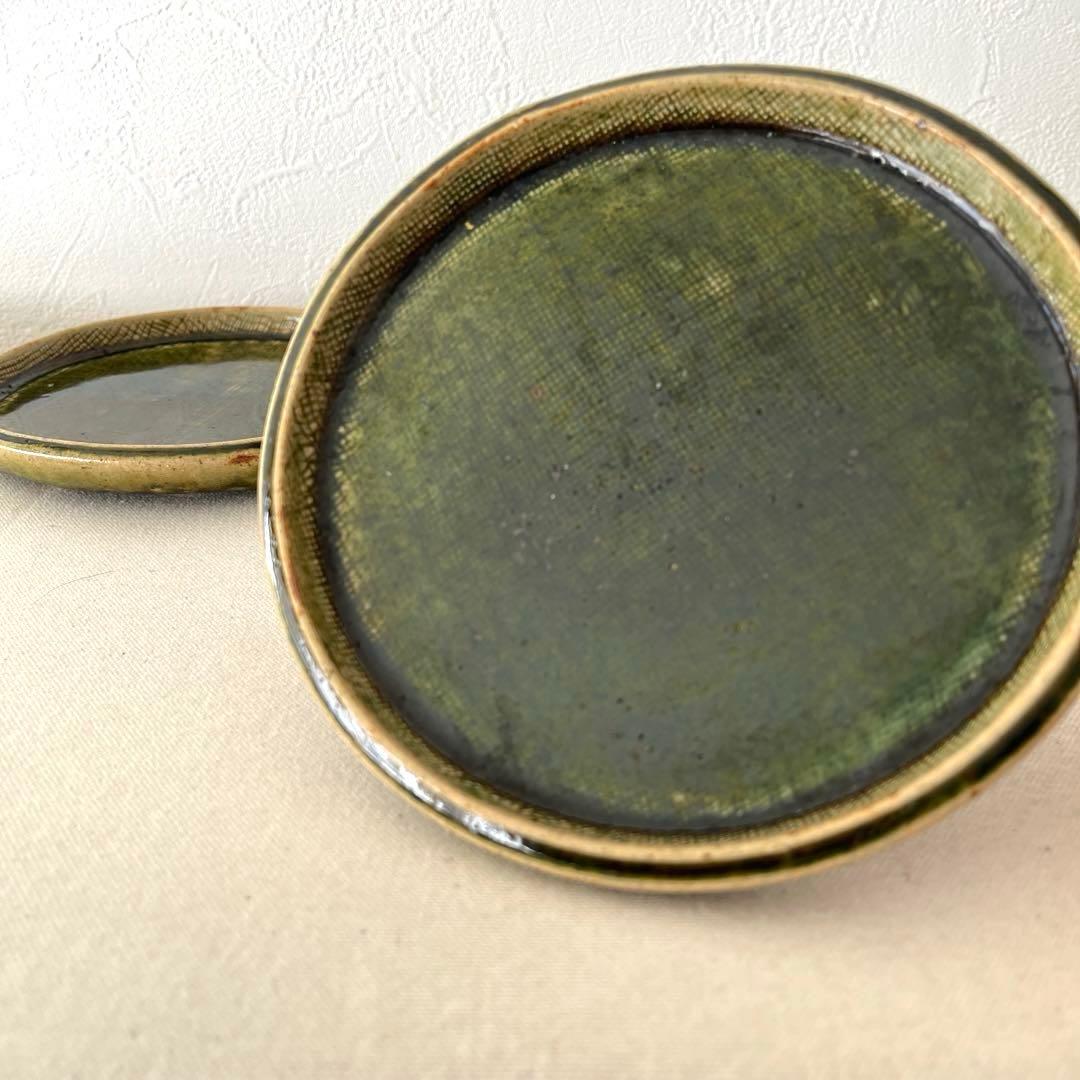 M787 ○織部焼　作家さん　丸プレート【5枚】未使用