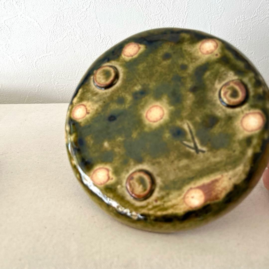 M787 ○織部焼　作家さん　丸プレート【5枚】未使用