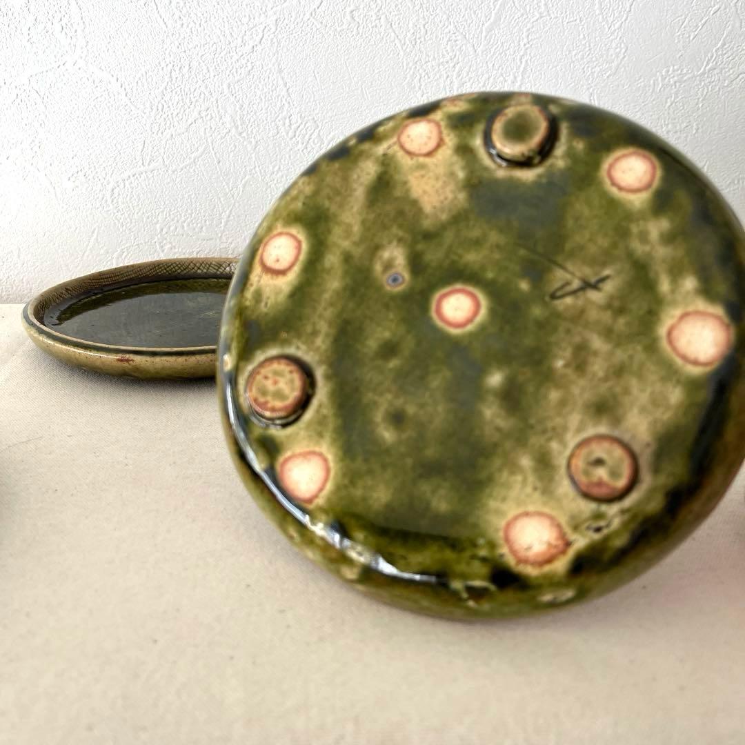 M787 ○織部焼　作家さん　丸プレート【5枚】未使用