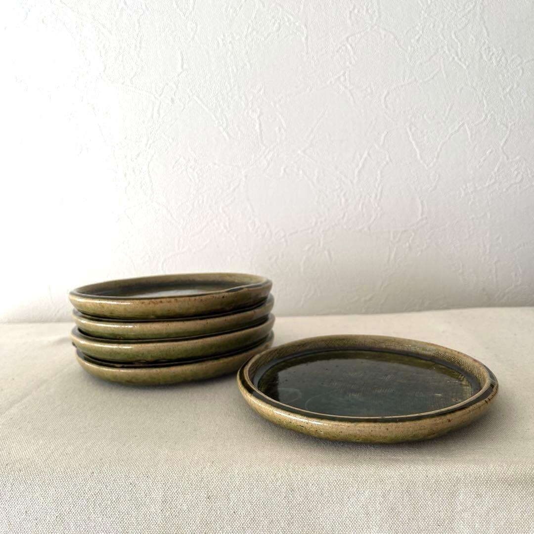 M787 ○織部焼　作家さん　丸プレート【5枚】未使用