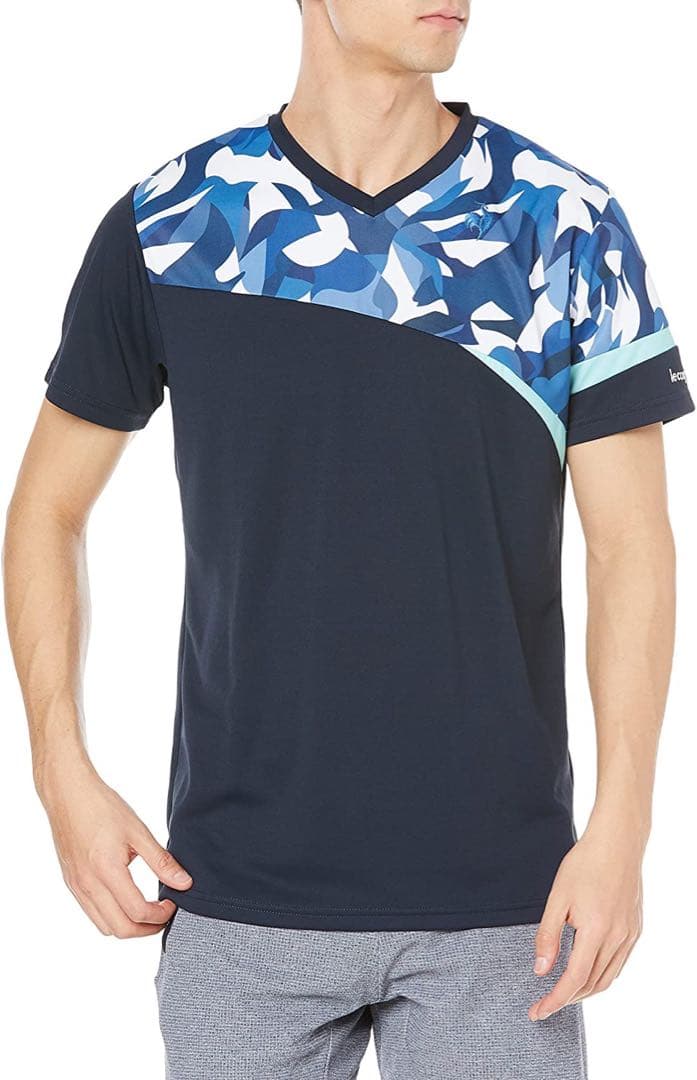ルコックスポルティフ テニスウェア 半袖Tシャツ QTMVJA01紺メンズL新品