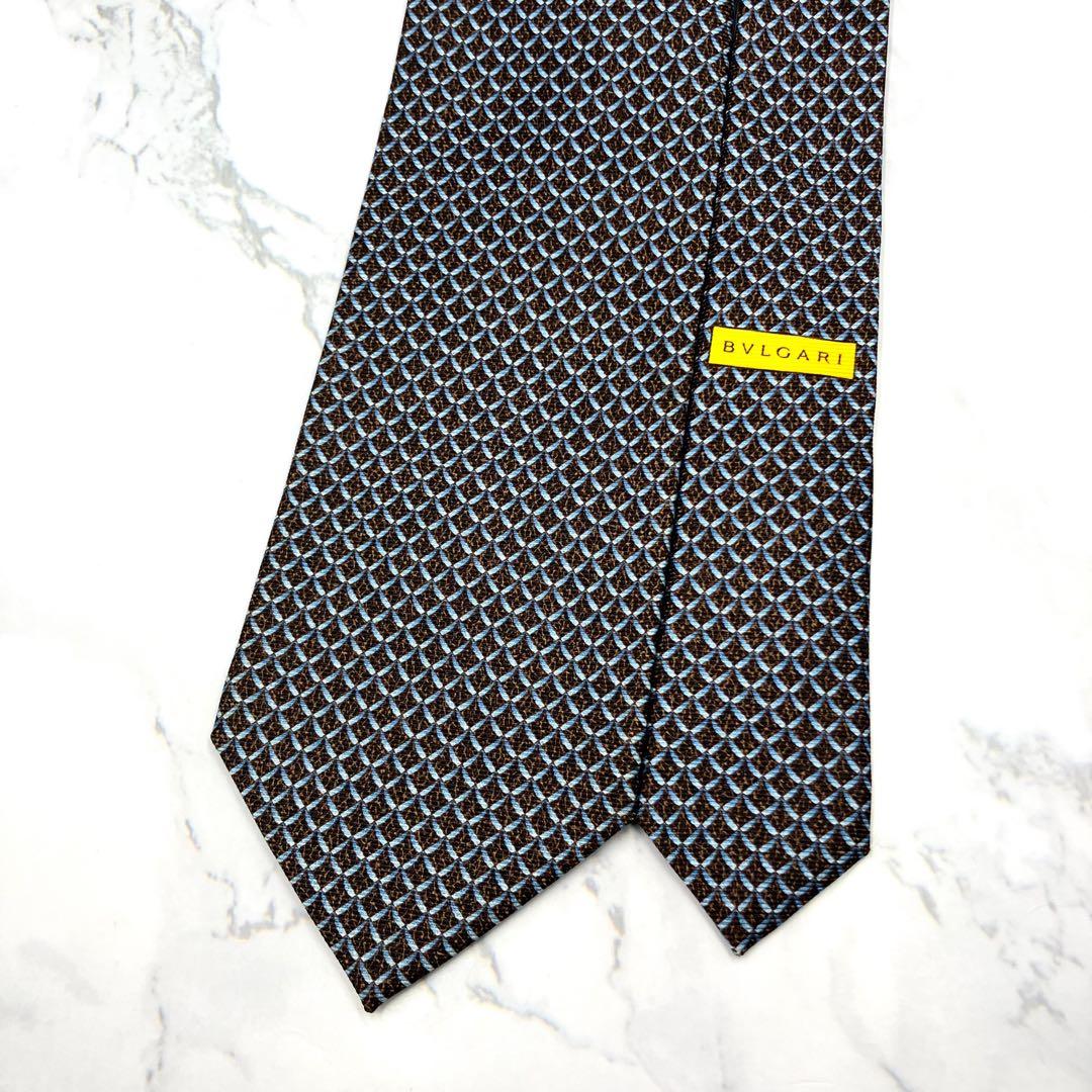◆美品◆BVLGARI ブルガリ ネクタイ 黒色 格子柄 光沢感