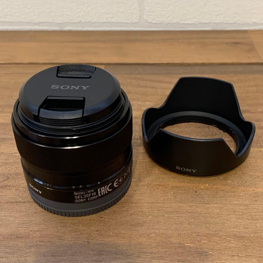 【美品】ソニー SONY単焦点レンズ SEL35F18 純正レンズフード付き
