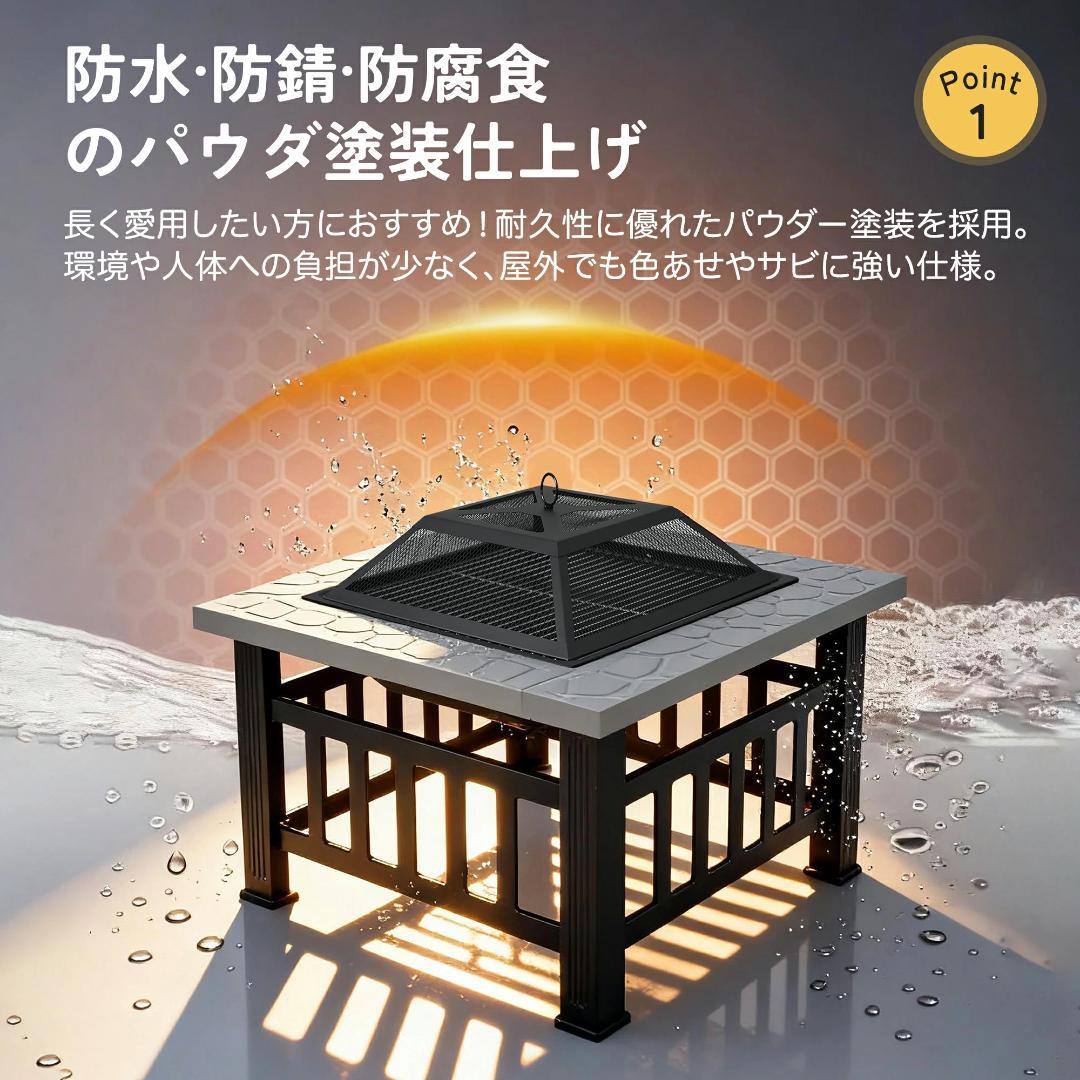 超人気！屋外 大型 BBQコンロ 焚き火台【大理石調+ブラック】