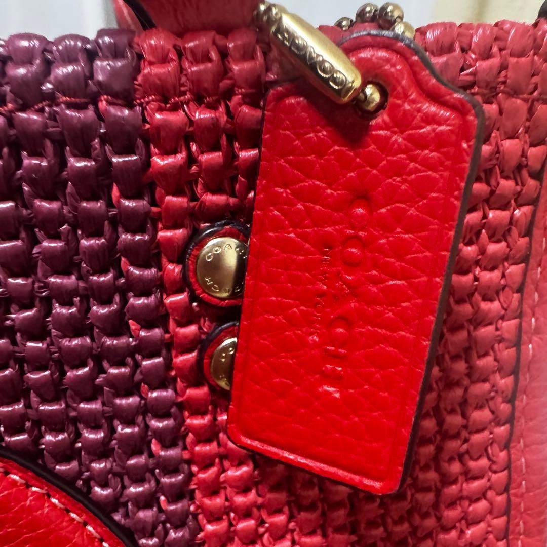 ★美品★【コーチ/COACH】カゴバッグ(赤/レッド)