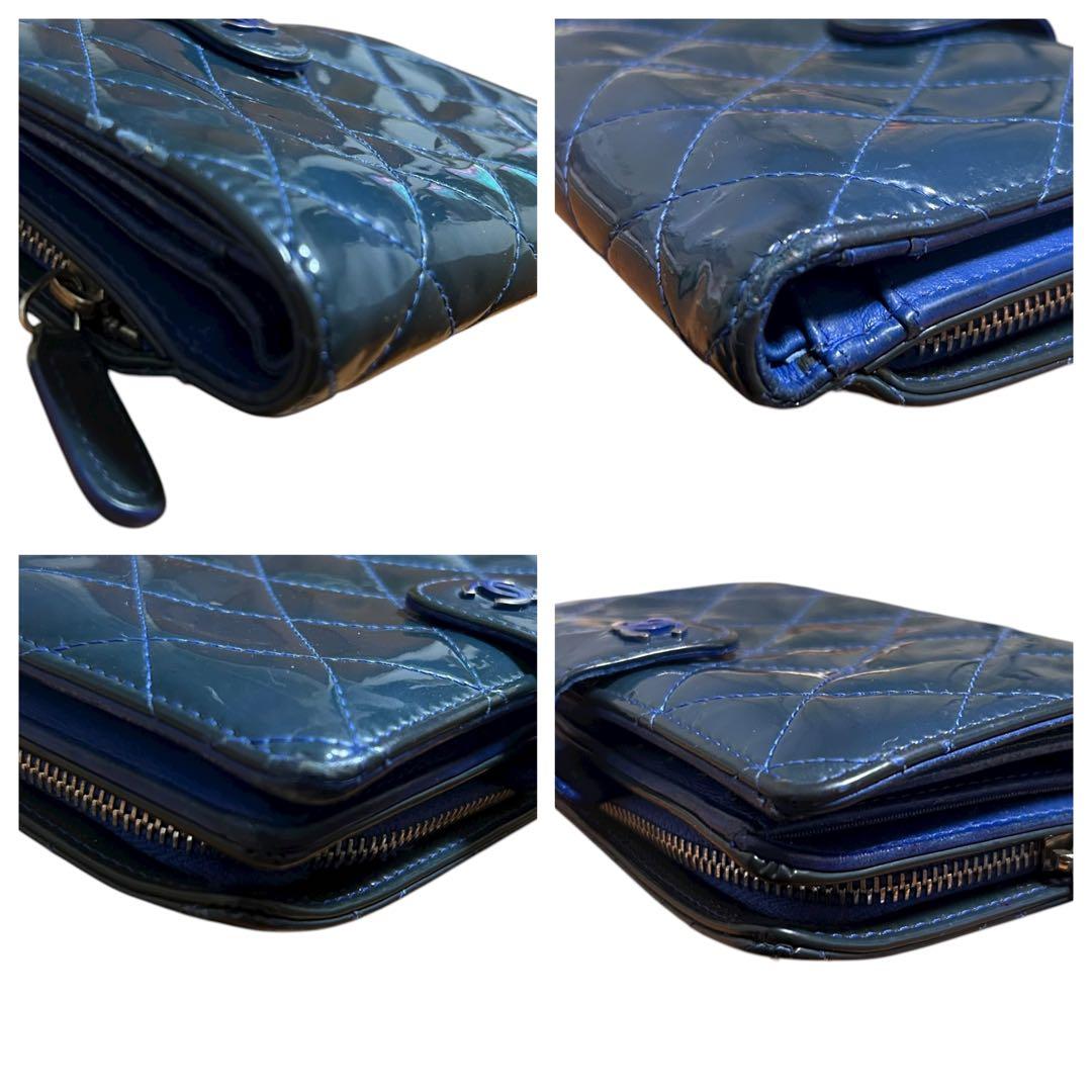 H*i様 CHANEL グリーン ラムスキン マトラッセ 二つ折り財布 コンパク