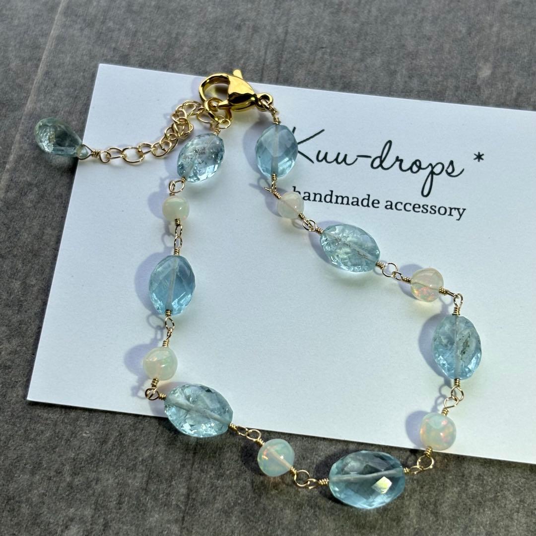 アクアマリン＆プレシャスオパール✴︎14kgfアクセサリー3点