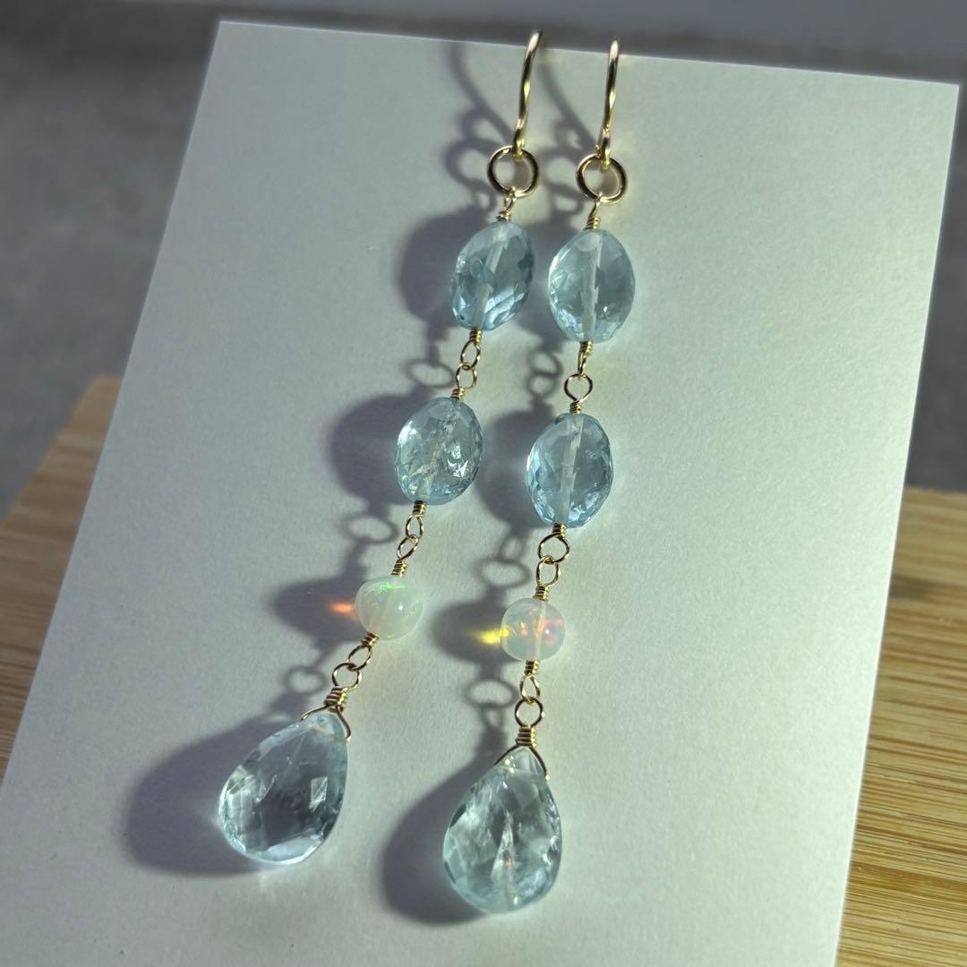 アクアマリン＆プレシャスオパール✴︎14kgfアクセサリー3点