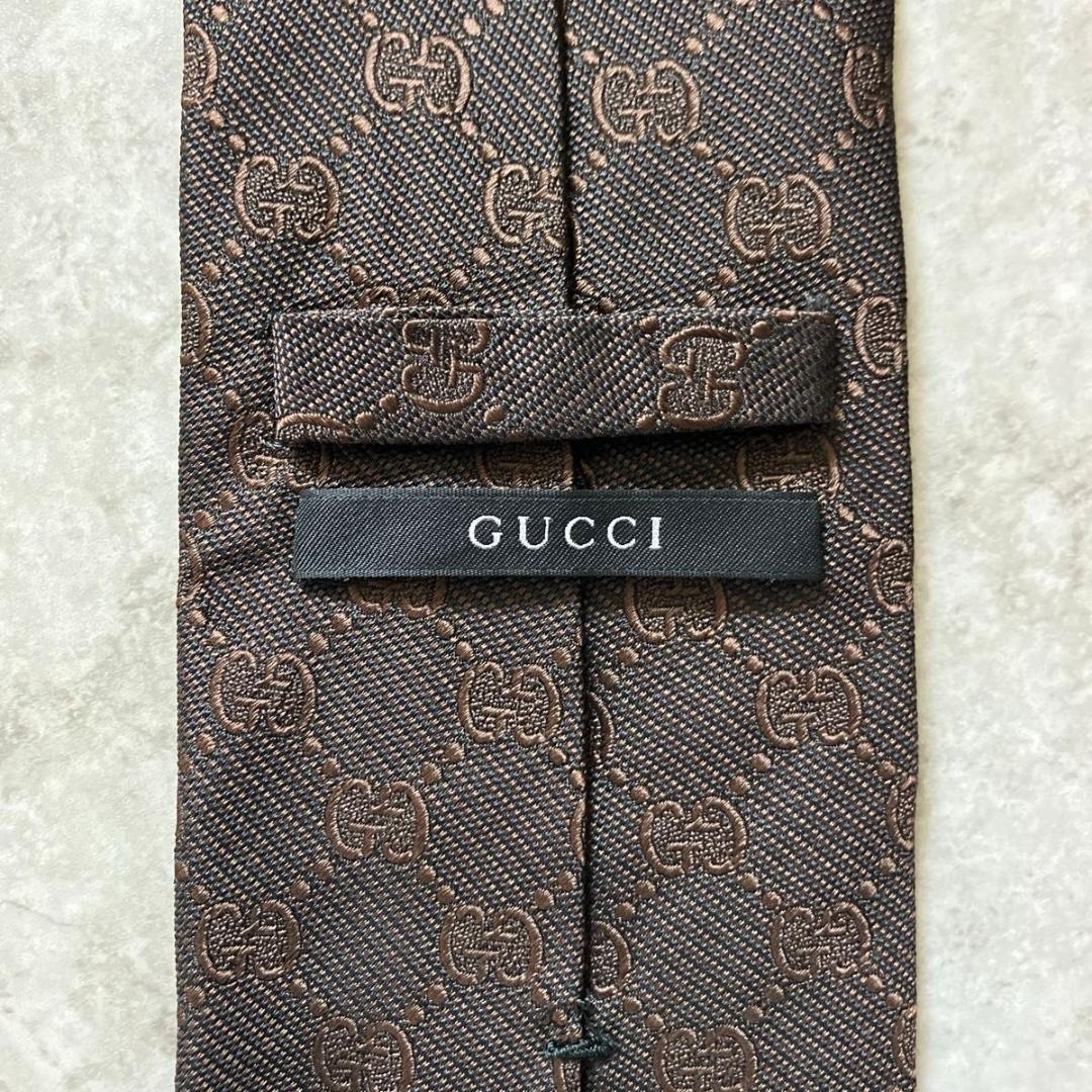 美品 GUCCI グッチ ネクタイ GG柄 インターロッキング ブラウン 茶色