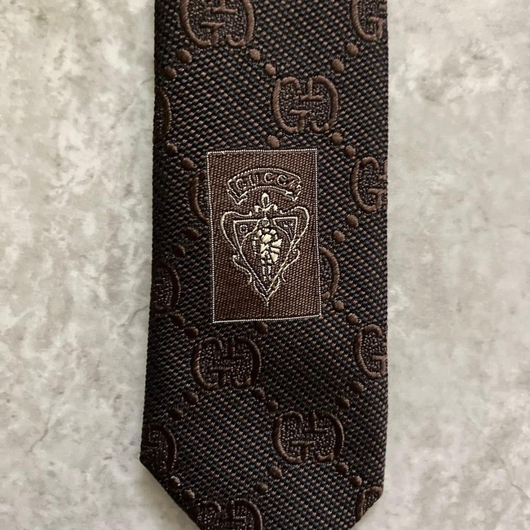 美品 GUCCI グッチ ネクタイ GG柄 インターロッキング ブラウン 茶色