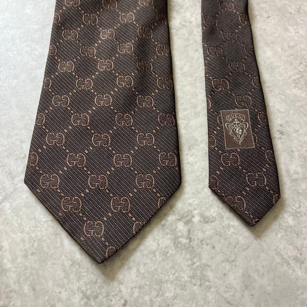 美品 GUCCI グッチ ネクタイ GG柄 インターロッキング ブラウン 茶色