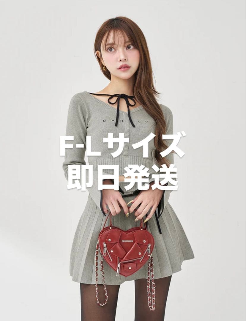 Darich ウエストオープンリボンデザインニットミニワンピース グレー