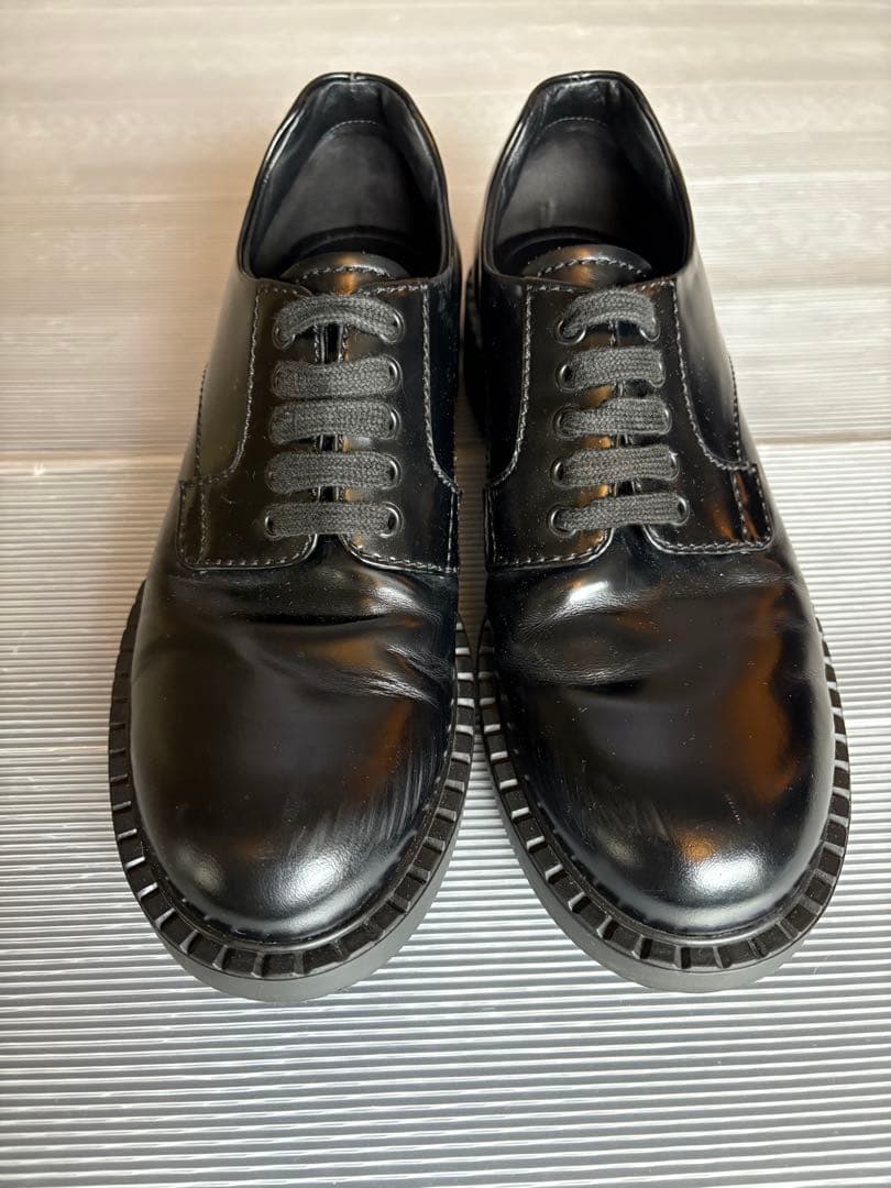 PRADA プラダ ブラッシュドレザー プレーントゥ シューズ 8 1/2
