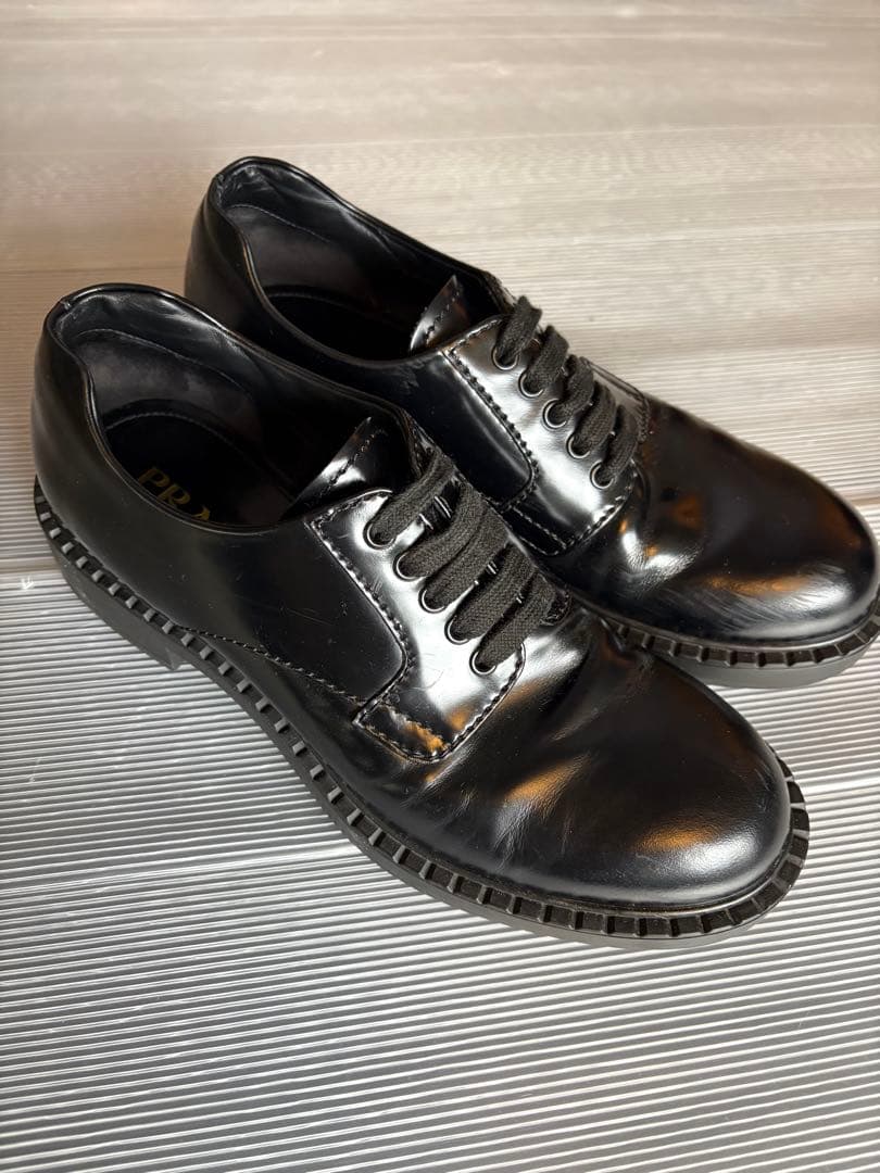 PRADA プラダ ブラッシュドレザー プレーントゥ シューズ 8 1/2