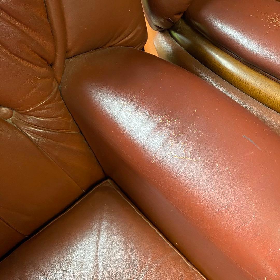 【現地直接引取】3人掛けレザーソファ｜1人掛けソファ×2脚 アンティーク調