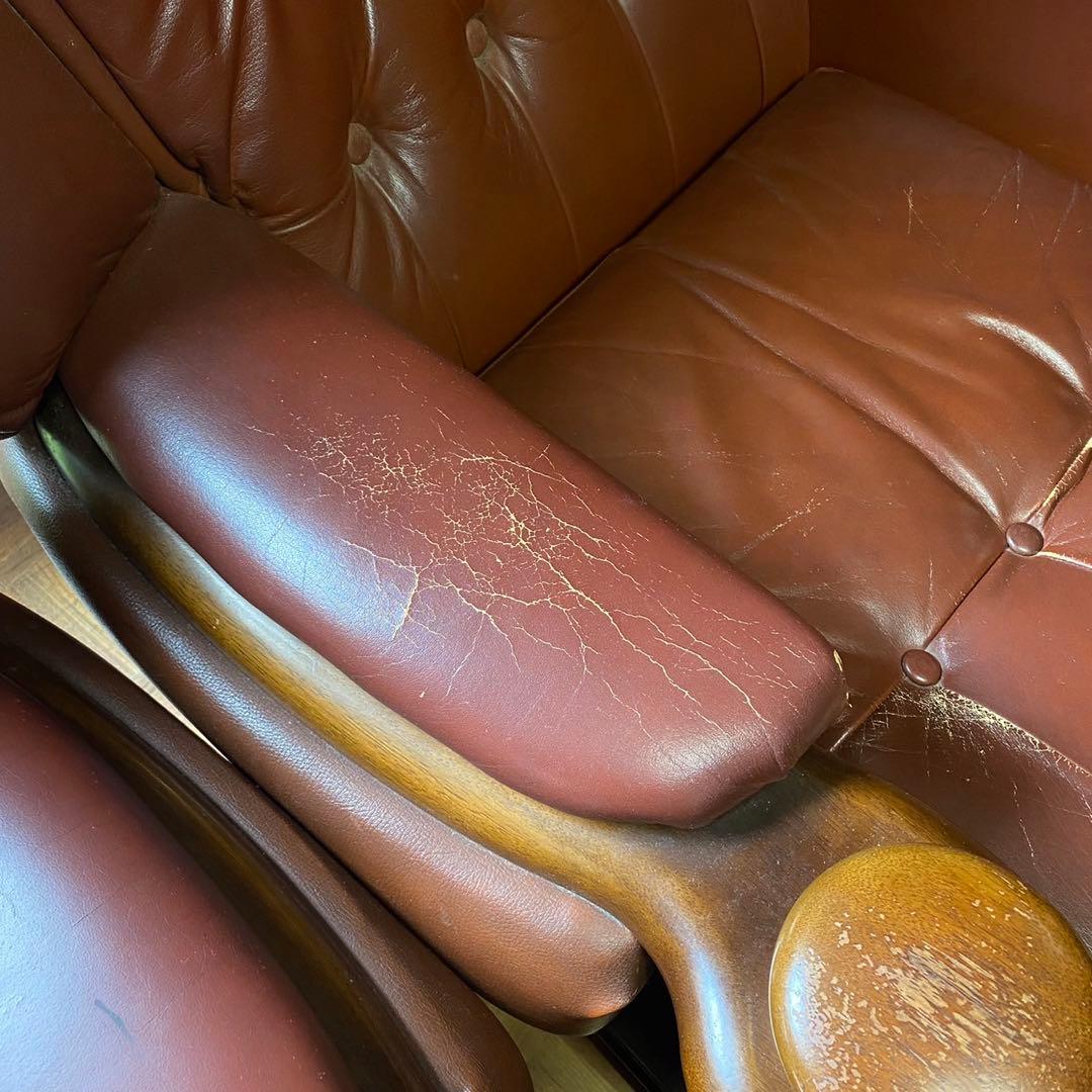 【現地直接引取】3人掛けレザーソファ｜1人掛けソファ×2脚 アンティーク調