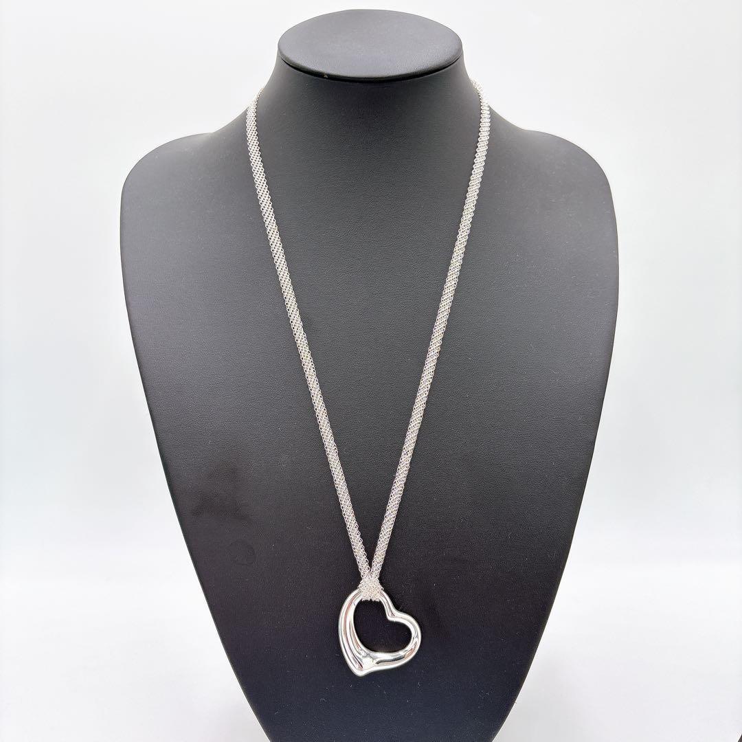 極美品 ティファニー オープンハート XL メッシュ ネックレス シルバー925