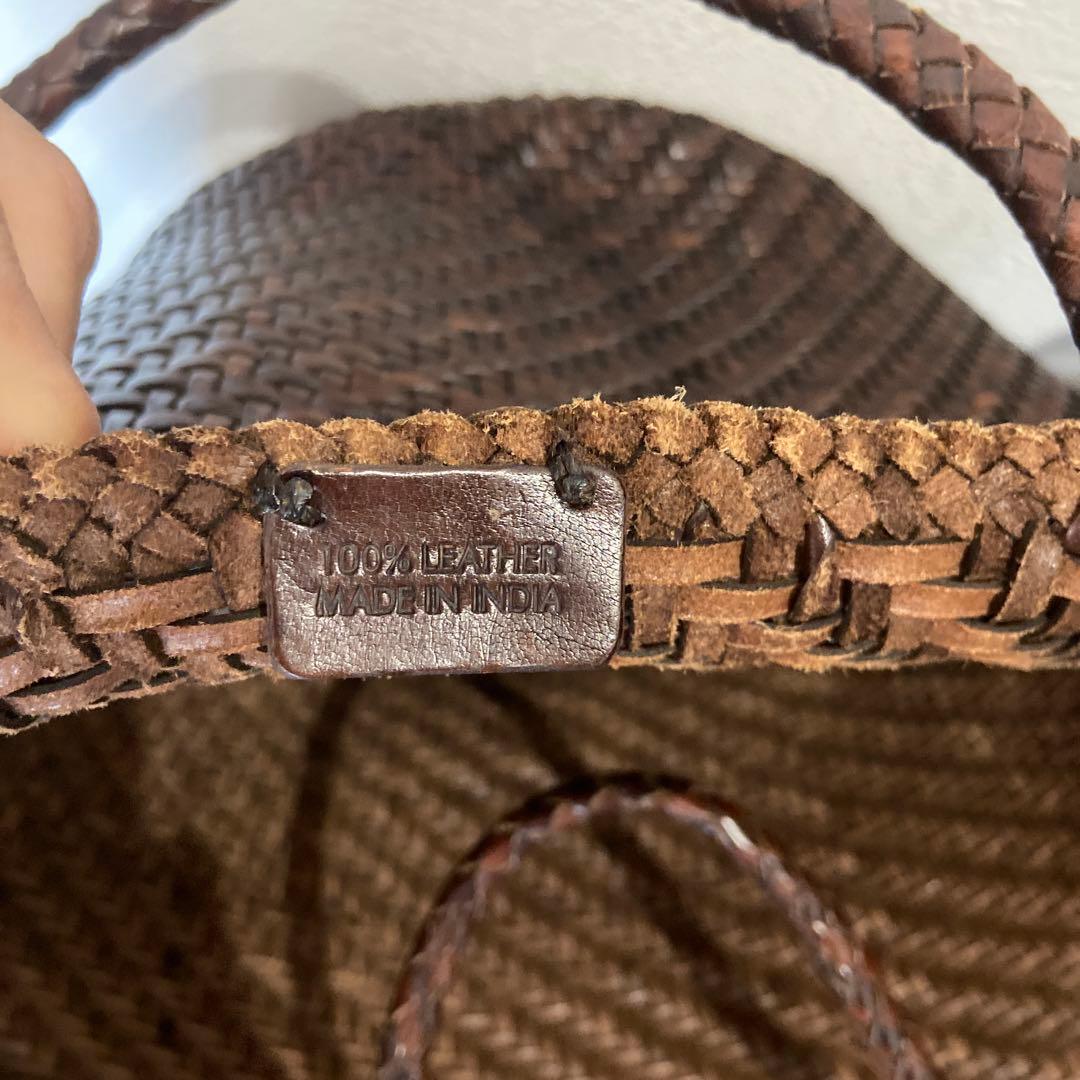 ダークブラウン 編み込み ハンドバッグ