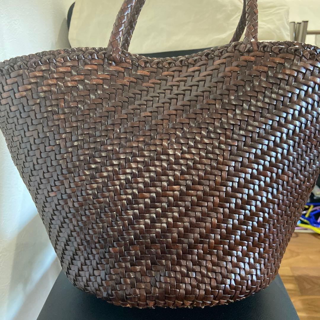 ダークブラウン 編み込み ハンドバッグ