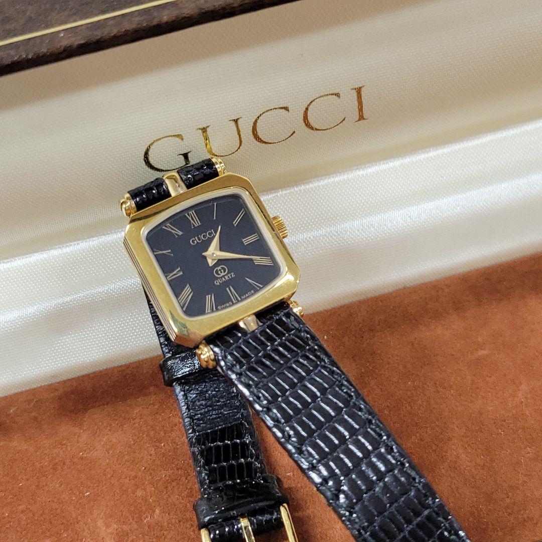 純正ケース付き GUCCI グッチ レディース腕時計 スクエアフェイス 革ベルト