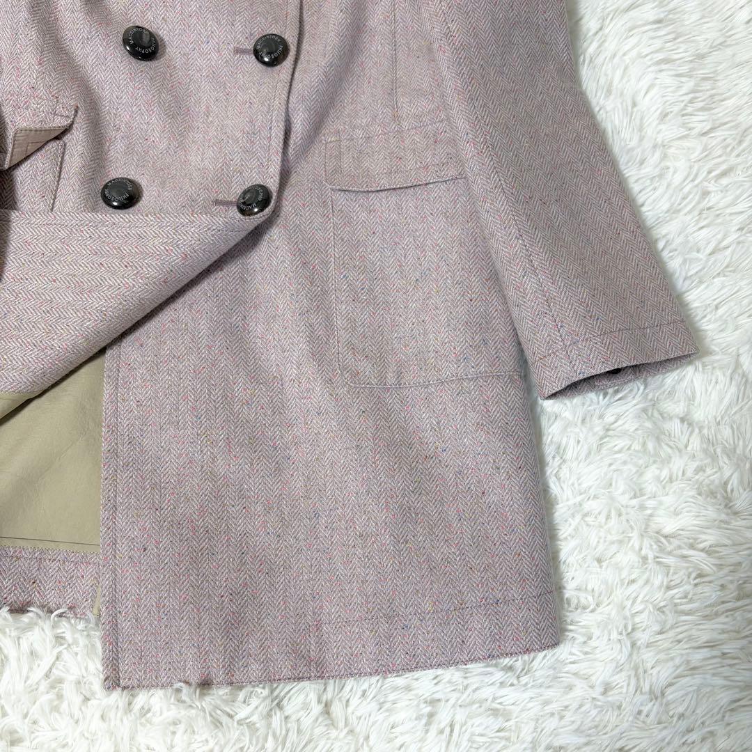 マッキントッシュフィロソフィー ゴム引き ウール コート ヘリンボーン ピンク
