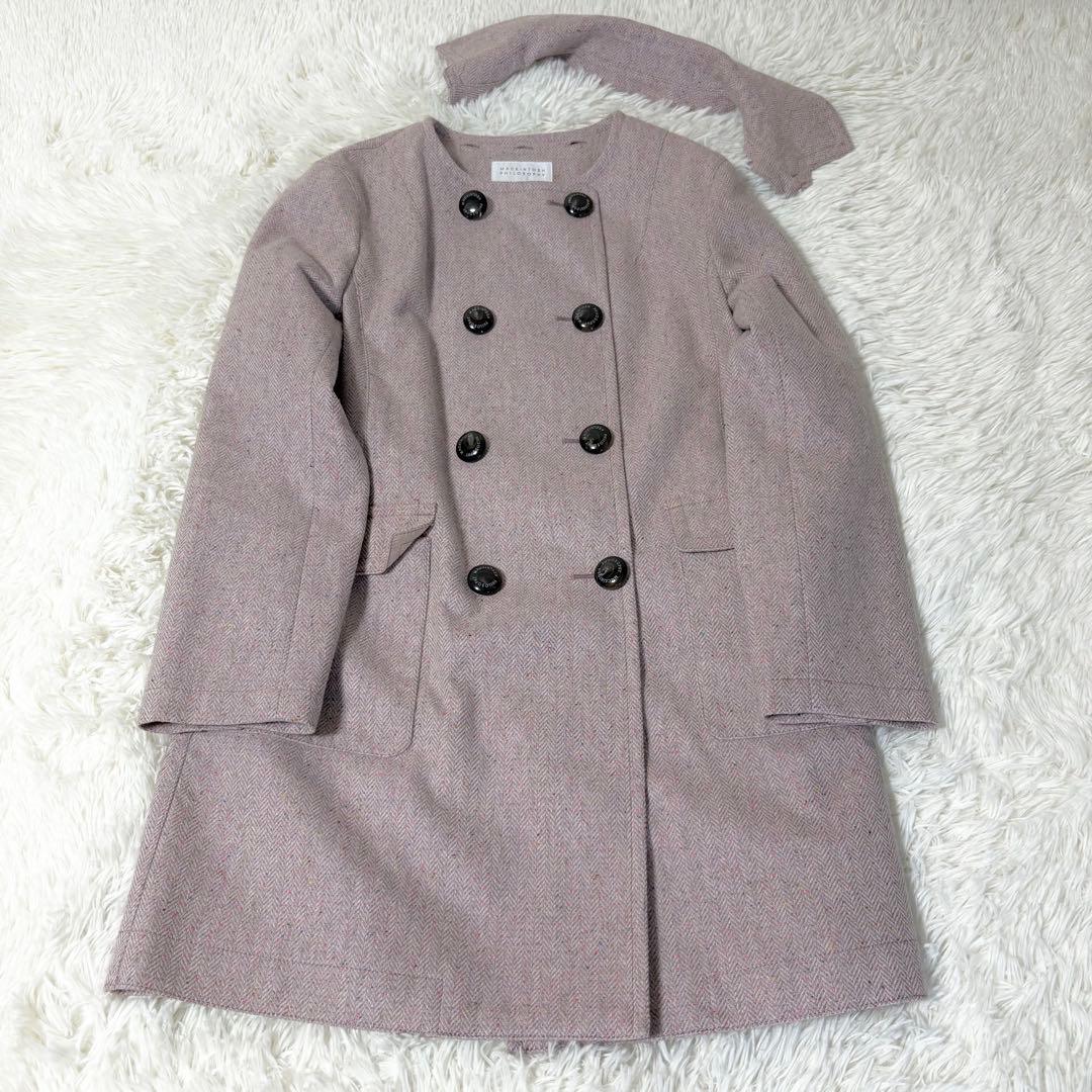 マッキントッシュフィロソフィー ゴム引き ウール コート ヘリンボーン ピンク